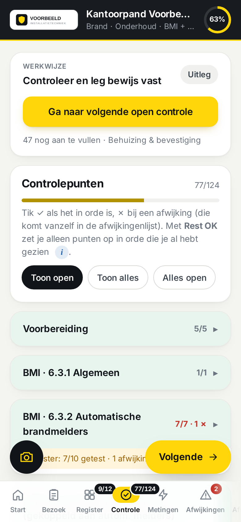 Controlepunten afwerken in de app