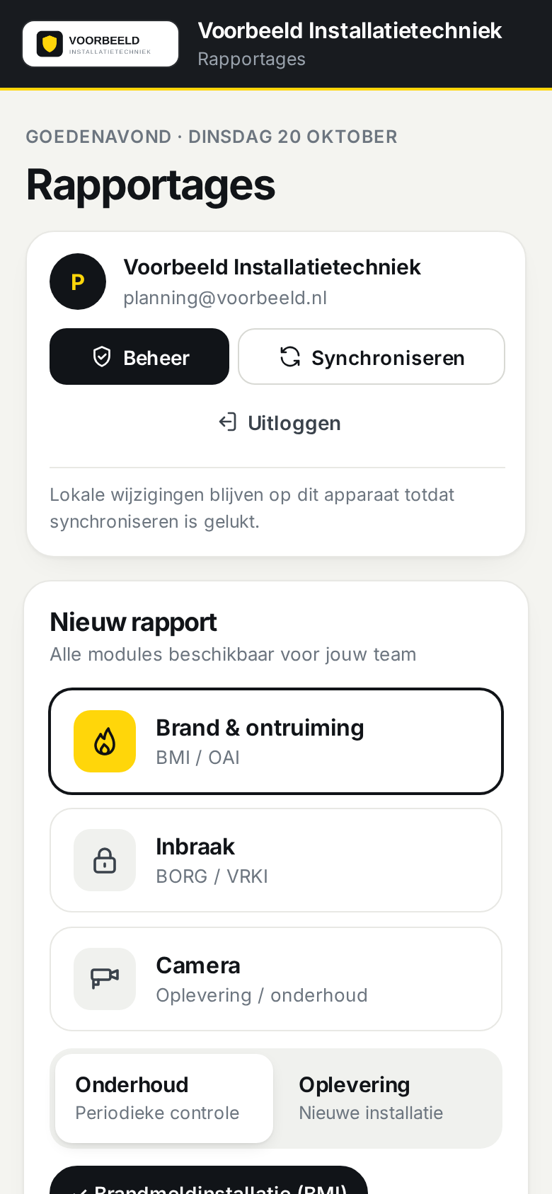 Startscherm van de app